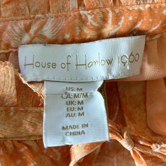 House of Harlow 1960 Peach Blush Pink Floral Print Tie Neck Ruffle Sleeve Top  M - Picture 12 of 15